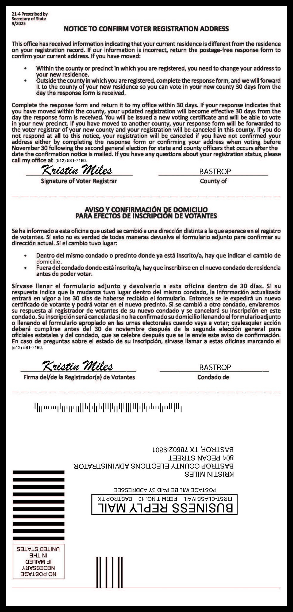 21-4 VR Address Confirmation Card 3 panel - 9/2025