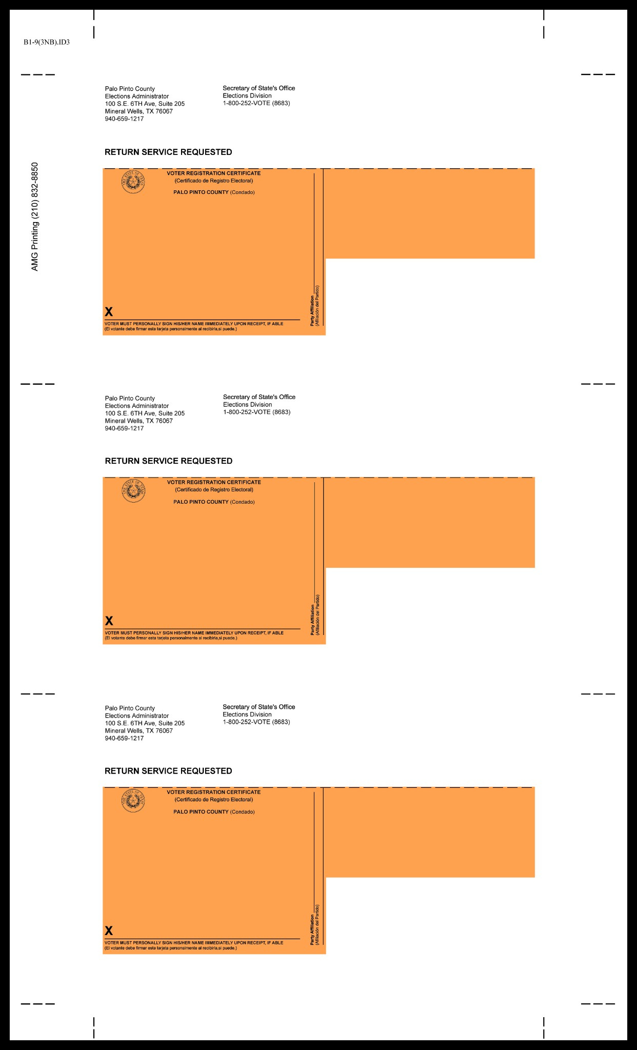 3up Blank Voter Registration Certificates