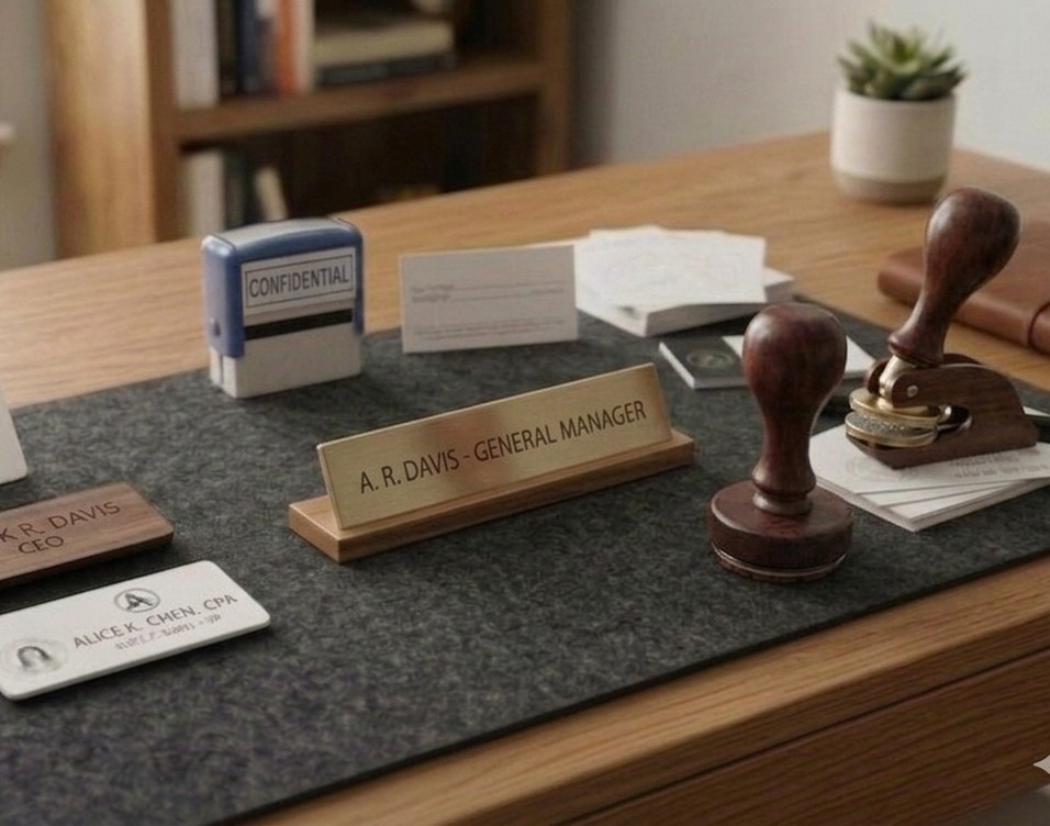 Stamps, Name Tags, Desk Plates