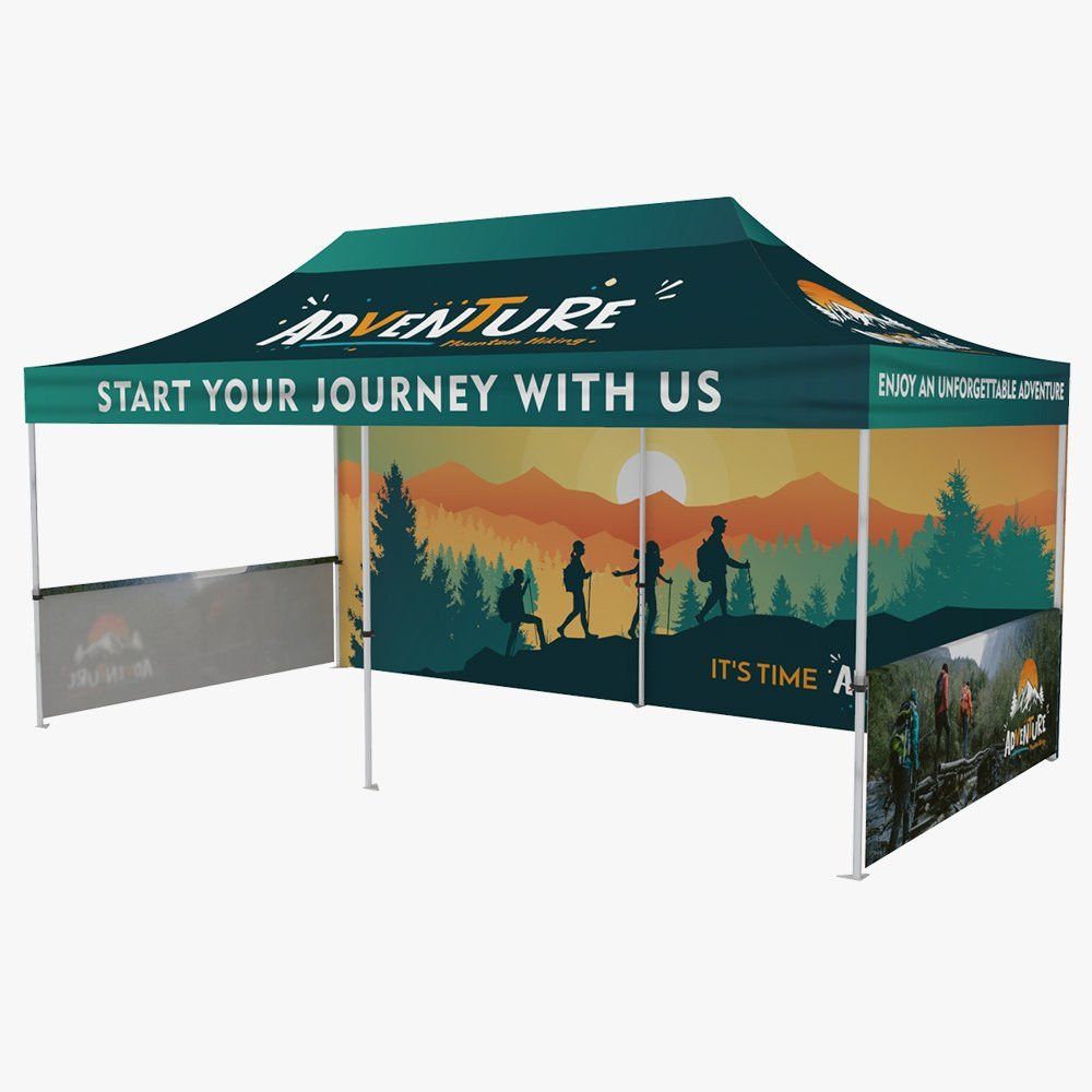 10x20 tent with a full back wall and half walls
