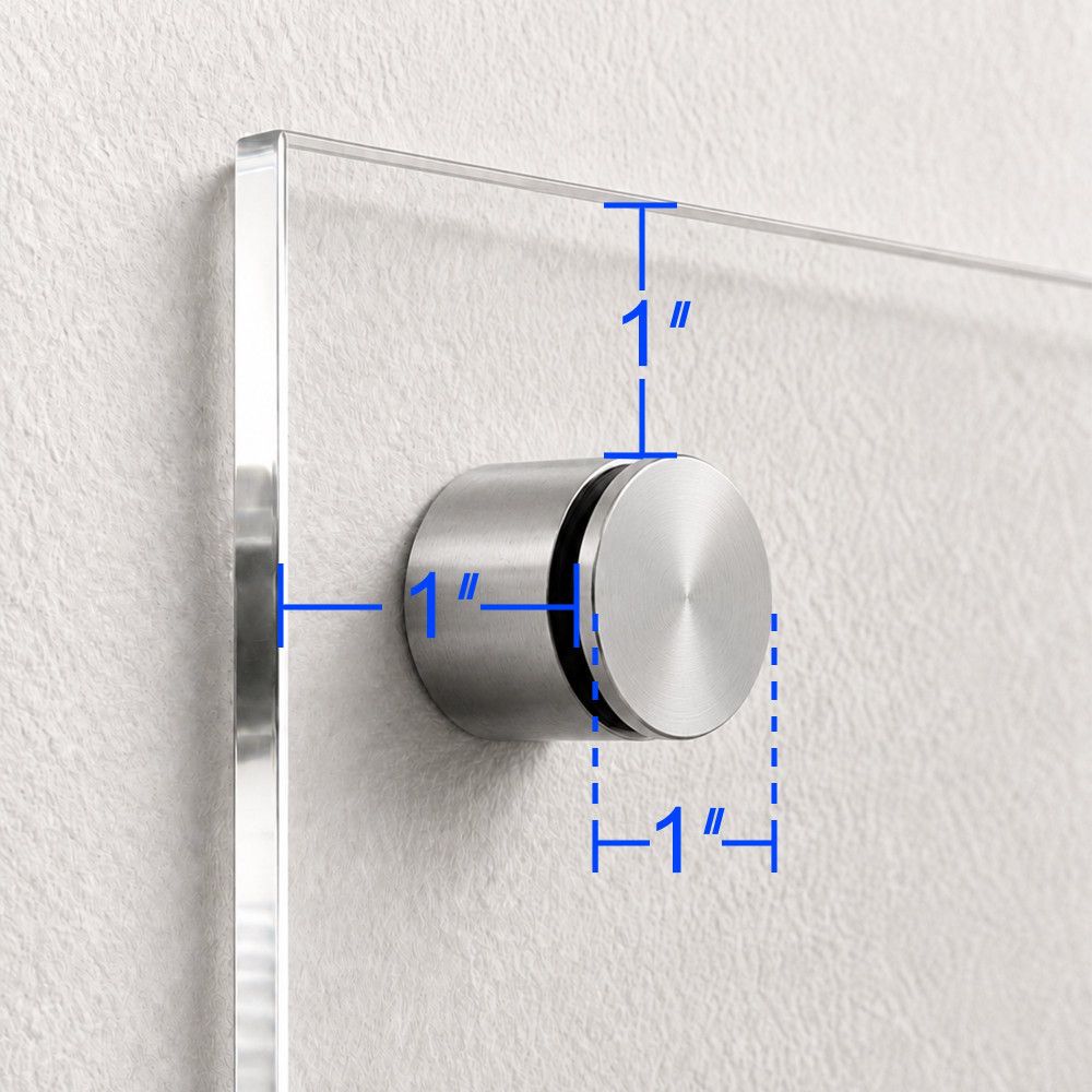 Close-up of a 1 inch stand-off mounting a clear acrylic panel to a wall