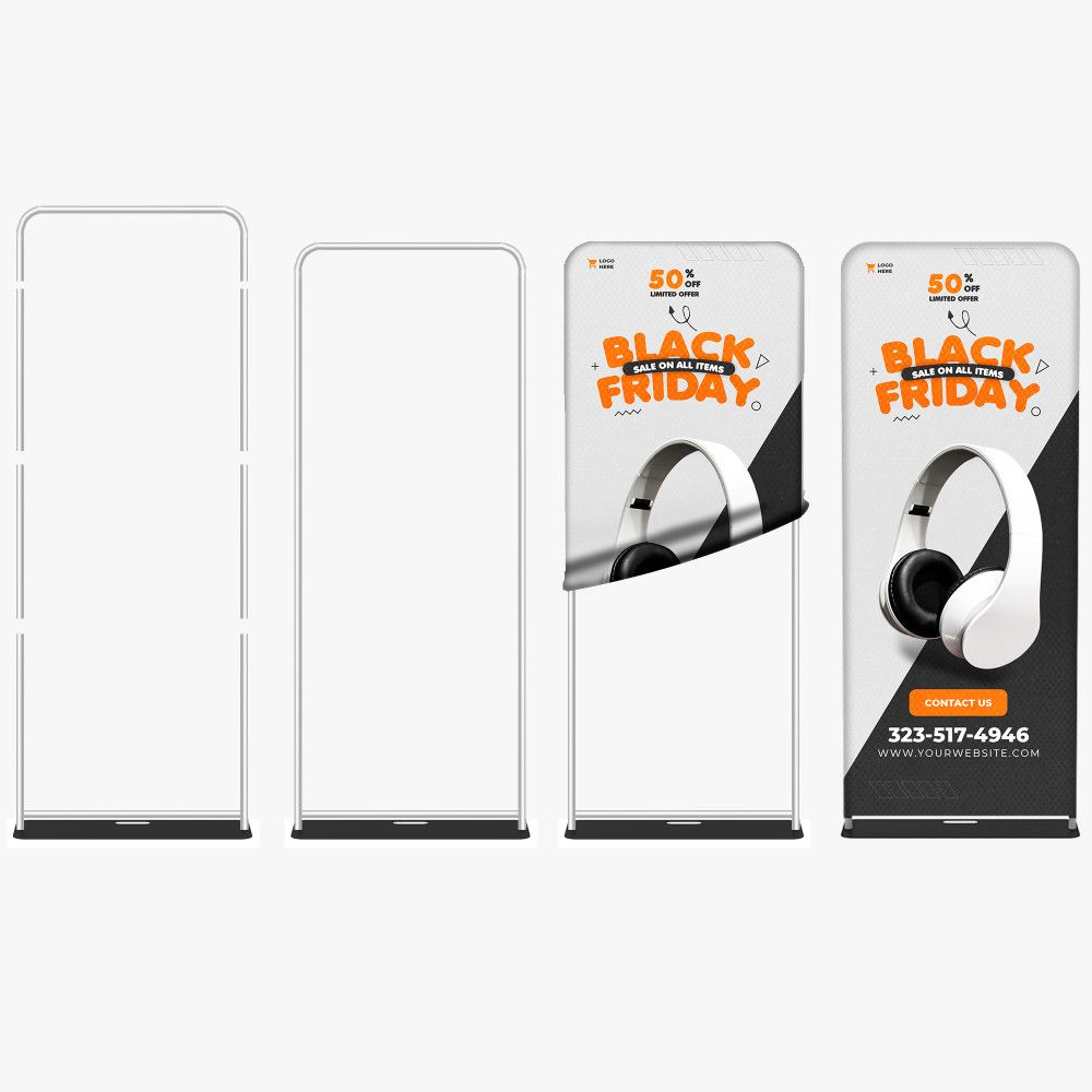 Fabric banner display frame with pillowcase graphic