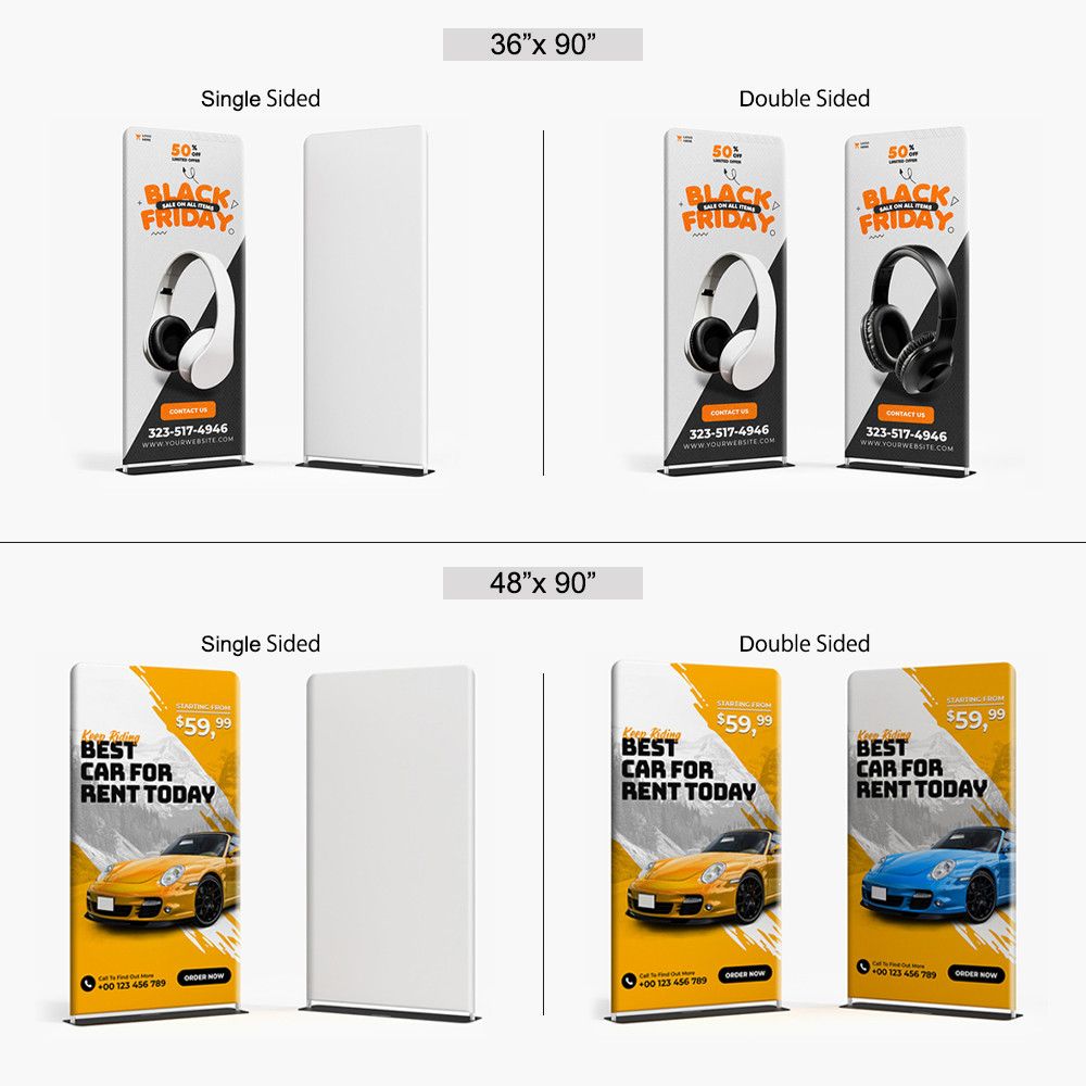 Easy Extend fabric banner display sizes
