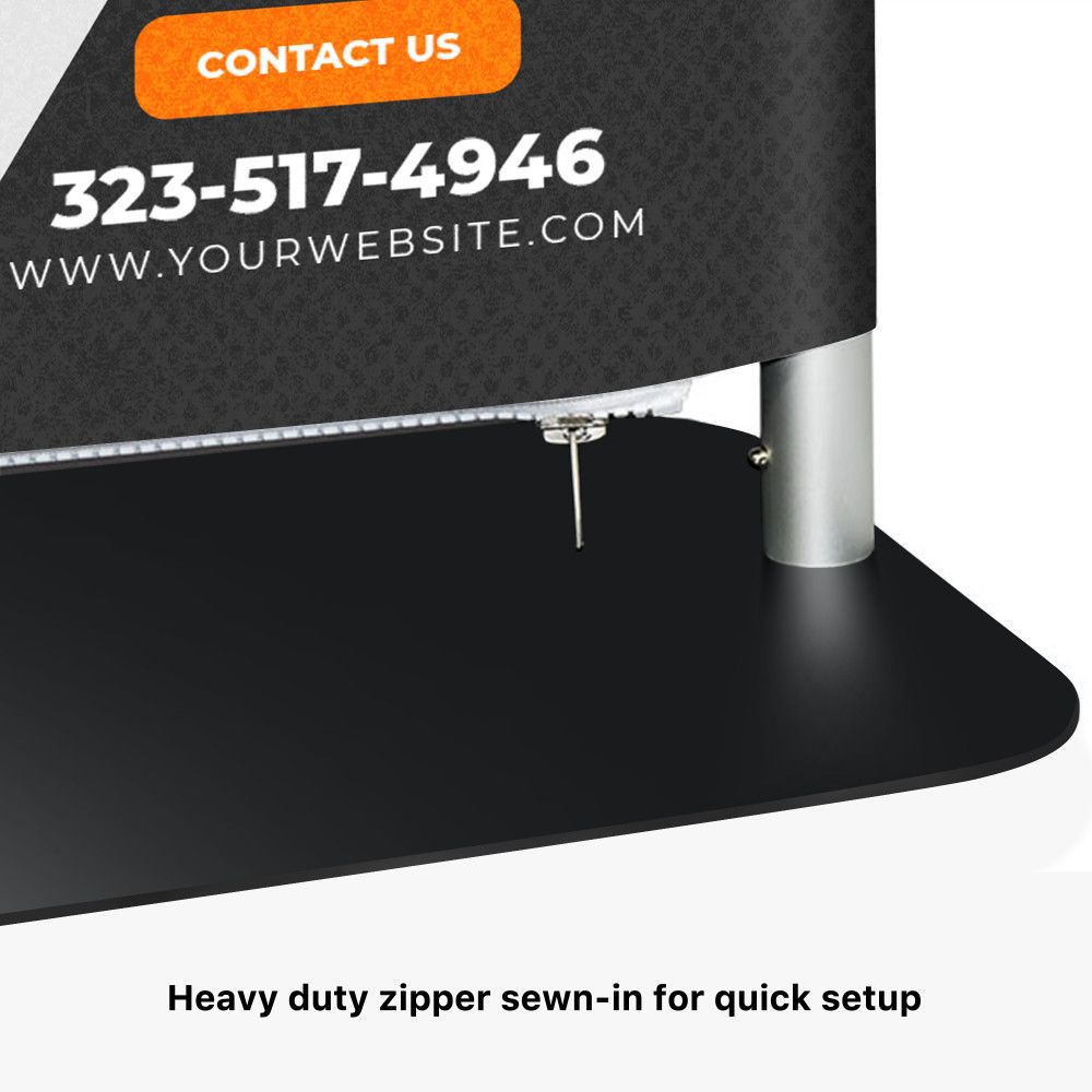 Zipper closure on the fabric graphic and metal base