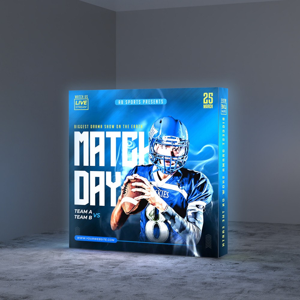 8 ft SEG backlit popup display glowing in a dark room