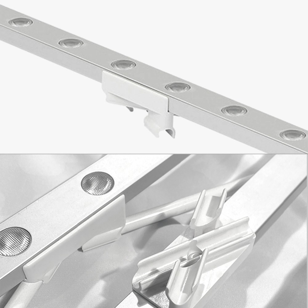 Close-up of the LED light bars inside the aluminum frame