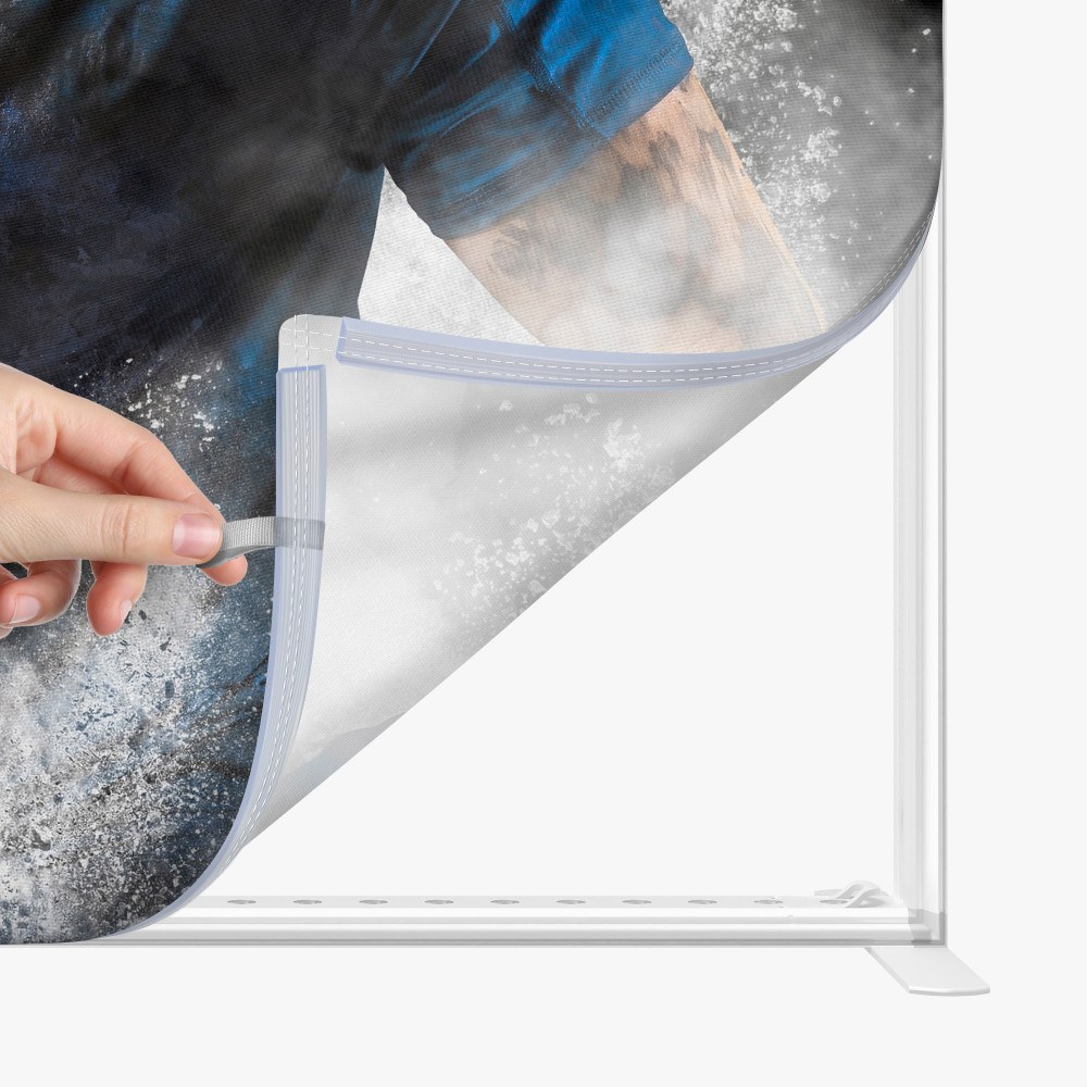 Silicone edge graphic pressed into the frame channel