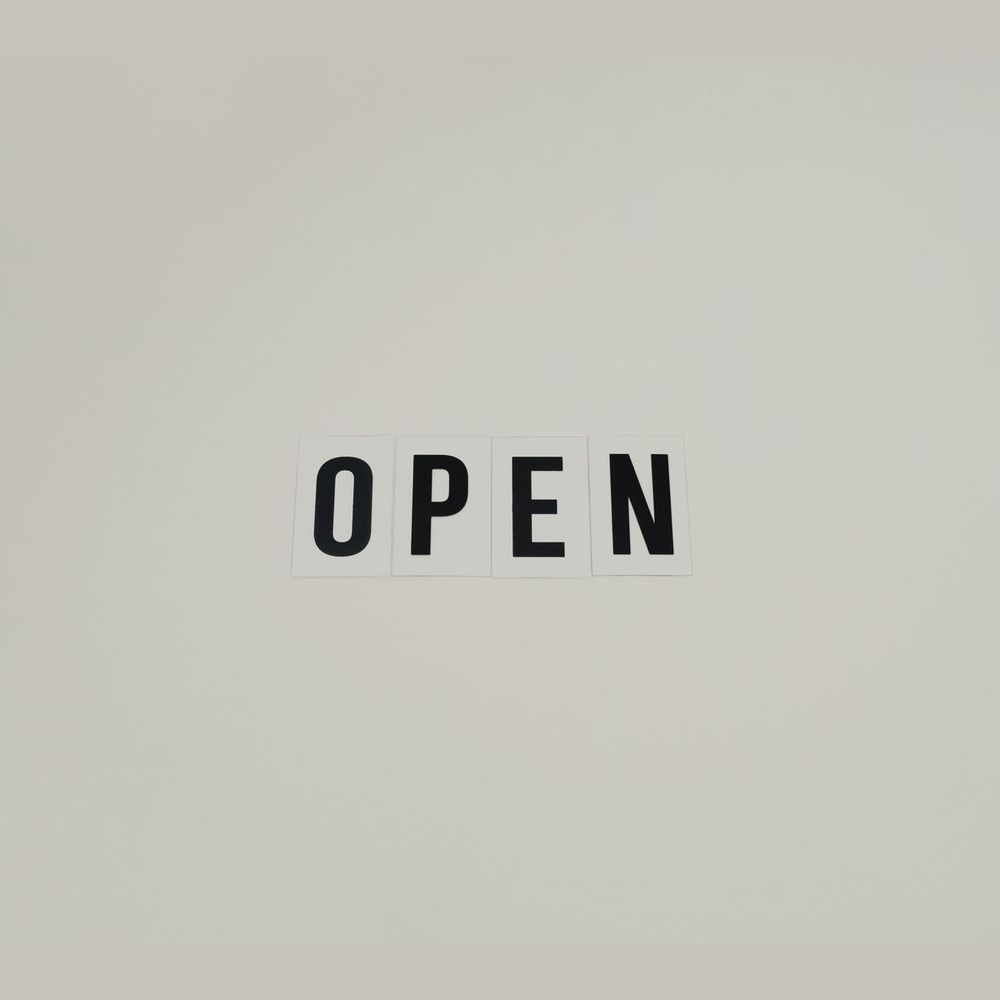 Black cut vinyl OPEN lettering