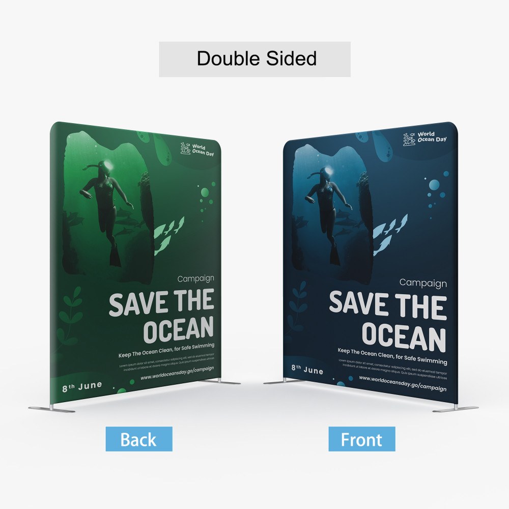 Double sided straight tension display, front and back