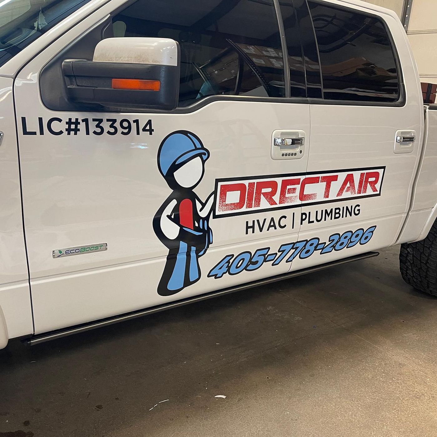 Direct Air HVAC graphics on a white pickup