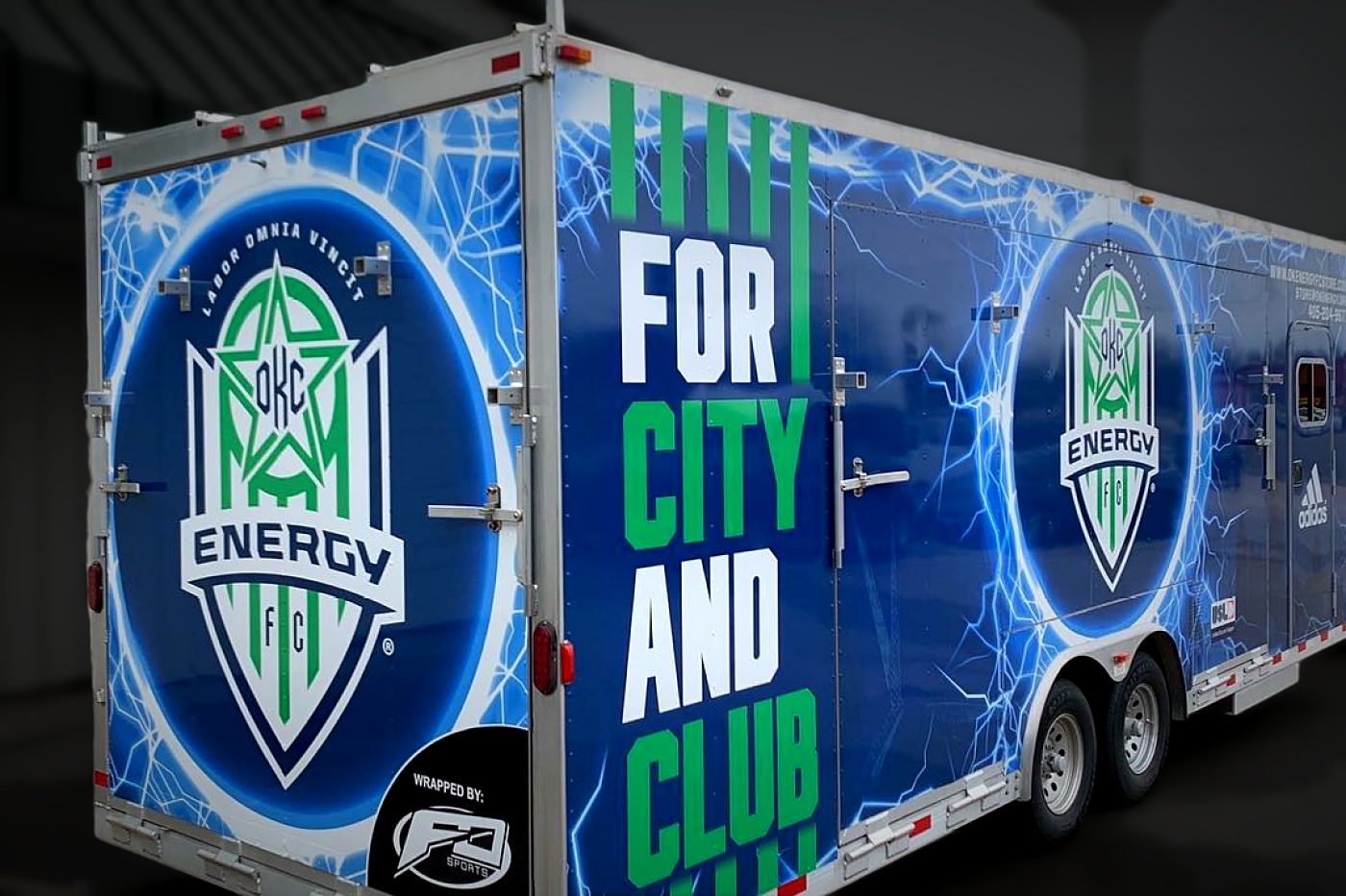 OKC Energy FC wrap on an enclosed cargo trailer