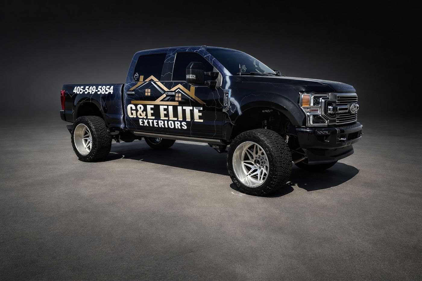 G&E Elite Exteriors full wrap on a lifted Ford Super Duty