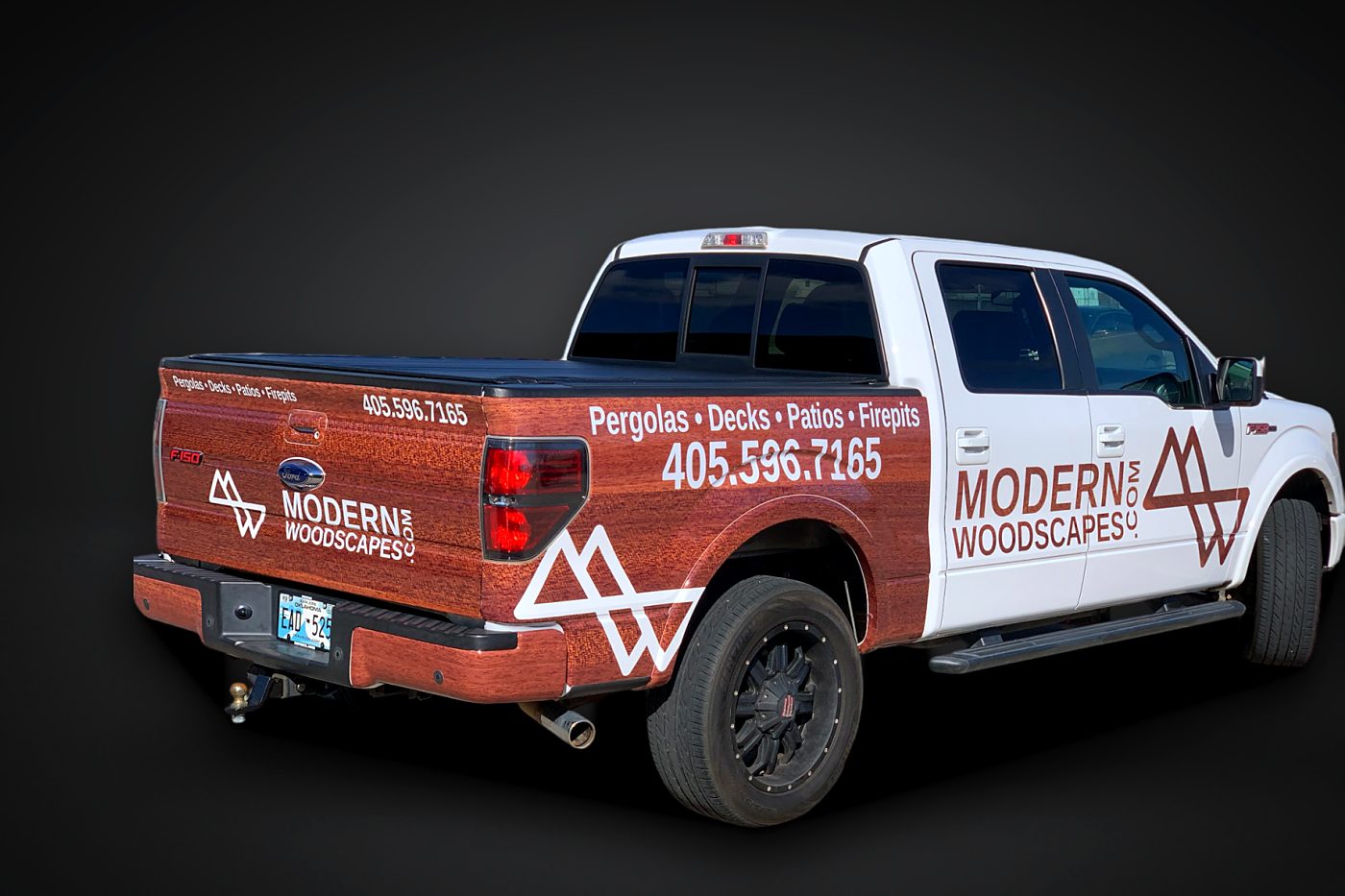 Modern Woodcraft partial wrap on a white pickup