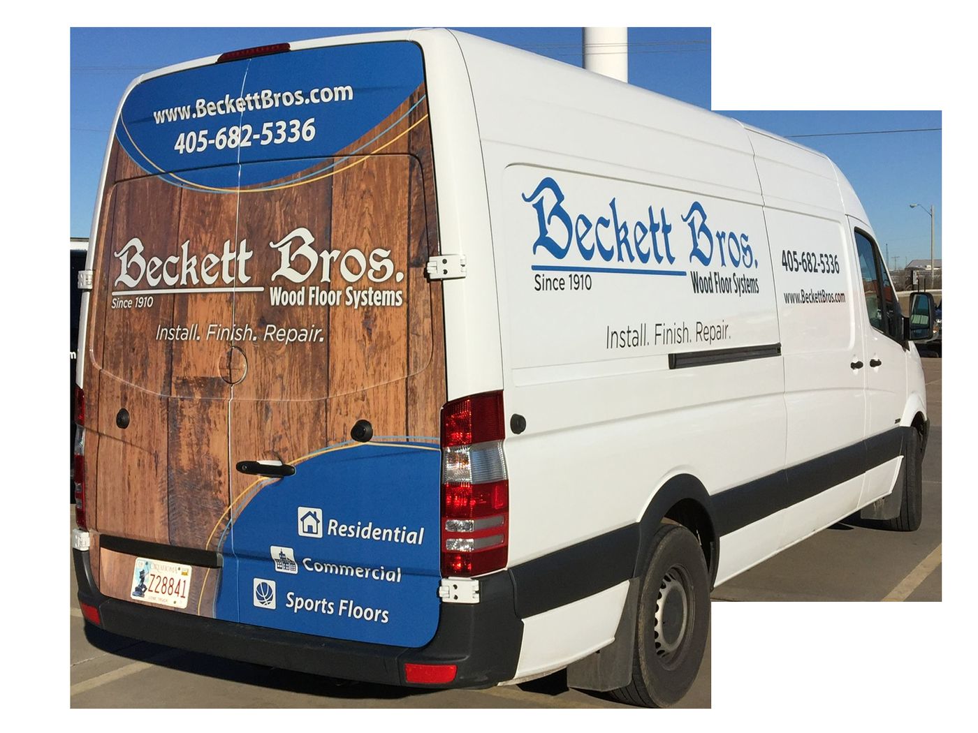 Beckett Bros partial wrap on a white Sprinter van
