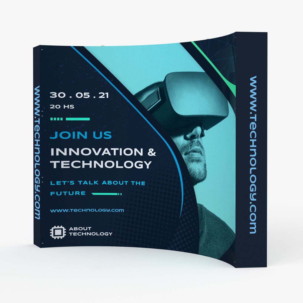 Curved pop up backwall with full-coverage graphic