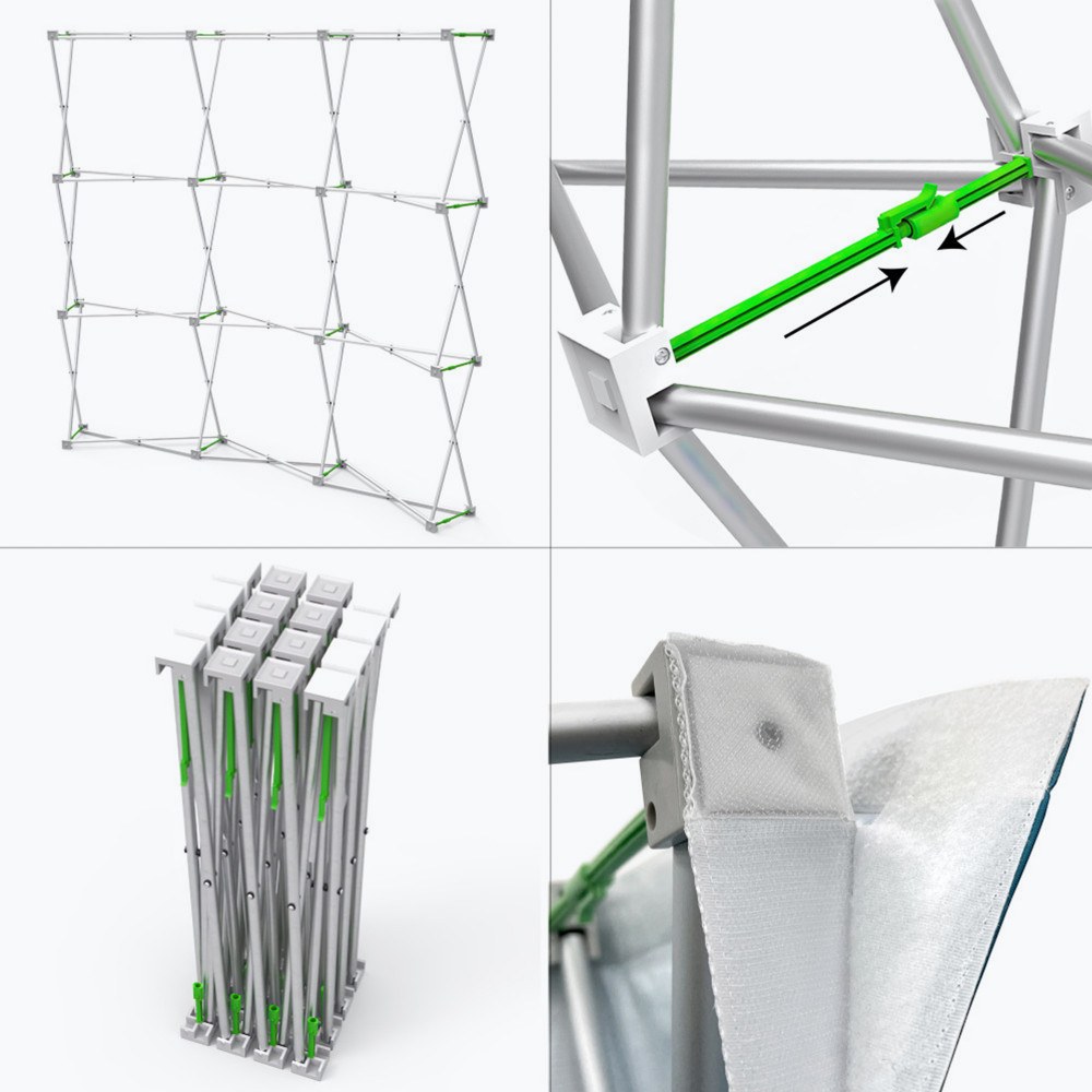 Accordion style pop up frame expanding and folded