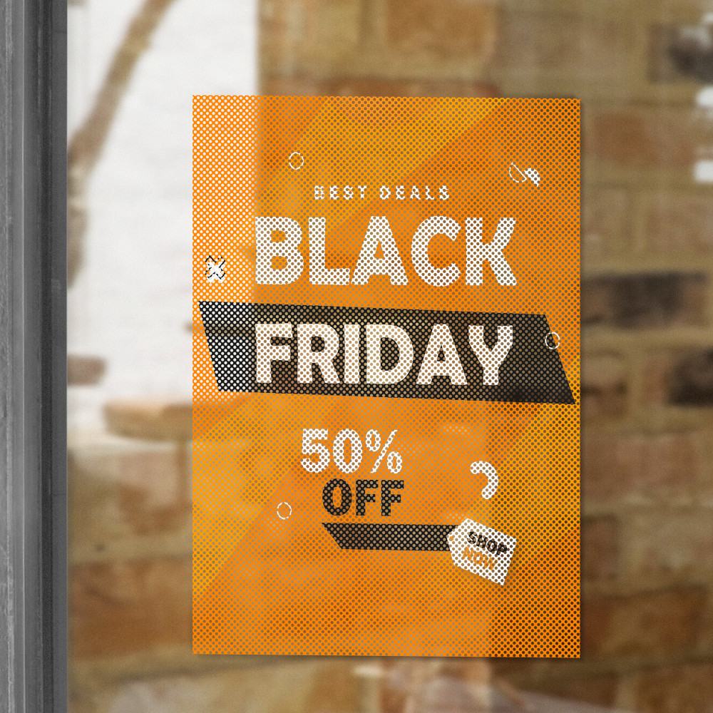 Window perf sale graphic on a storefront window