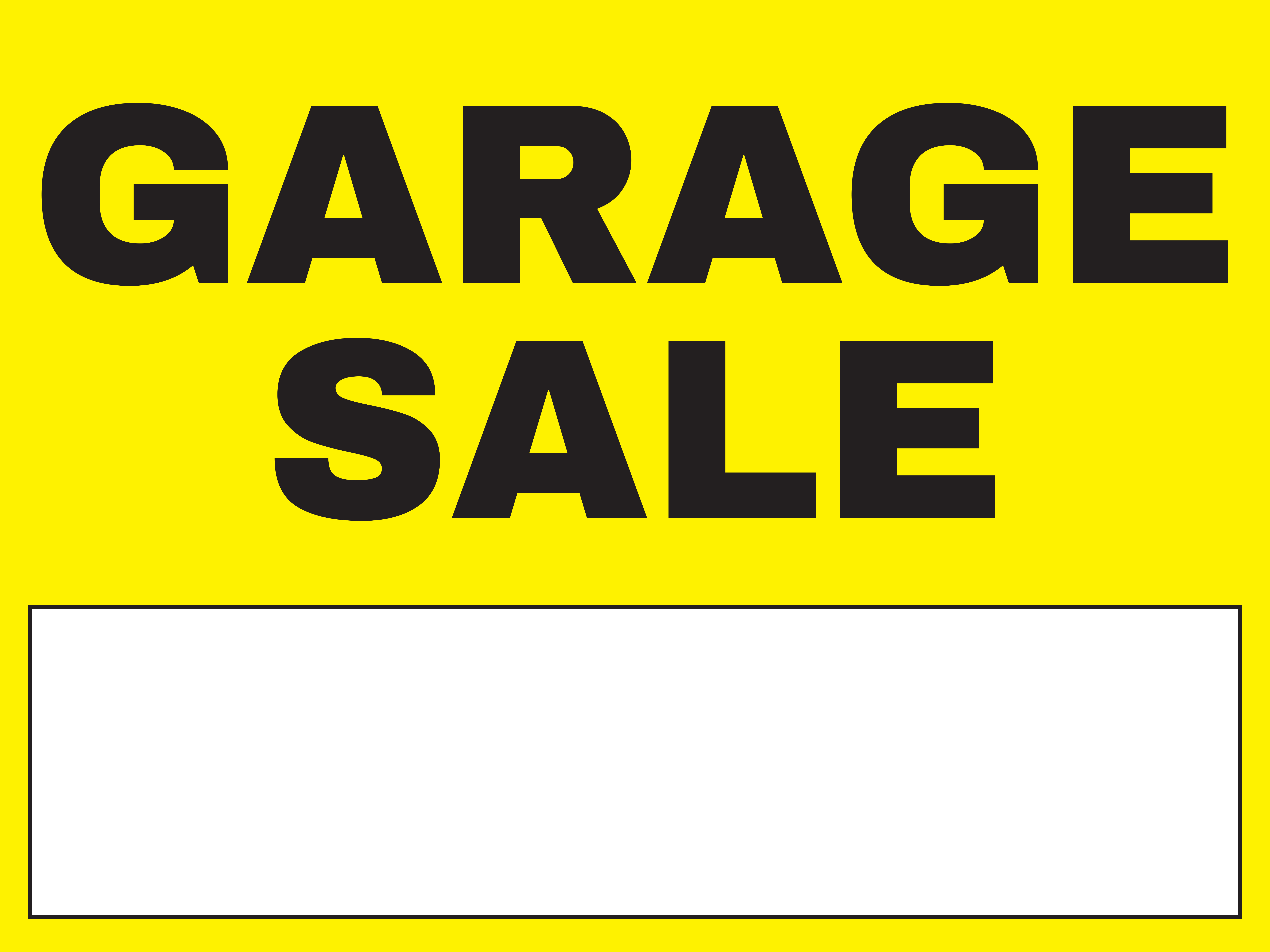 Standard Garage Sale Sign &ndash; yellow and black