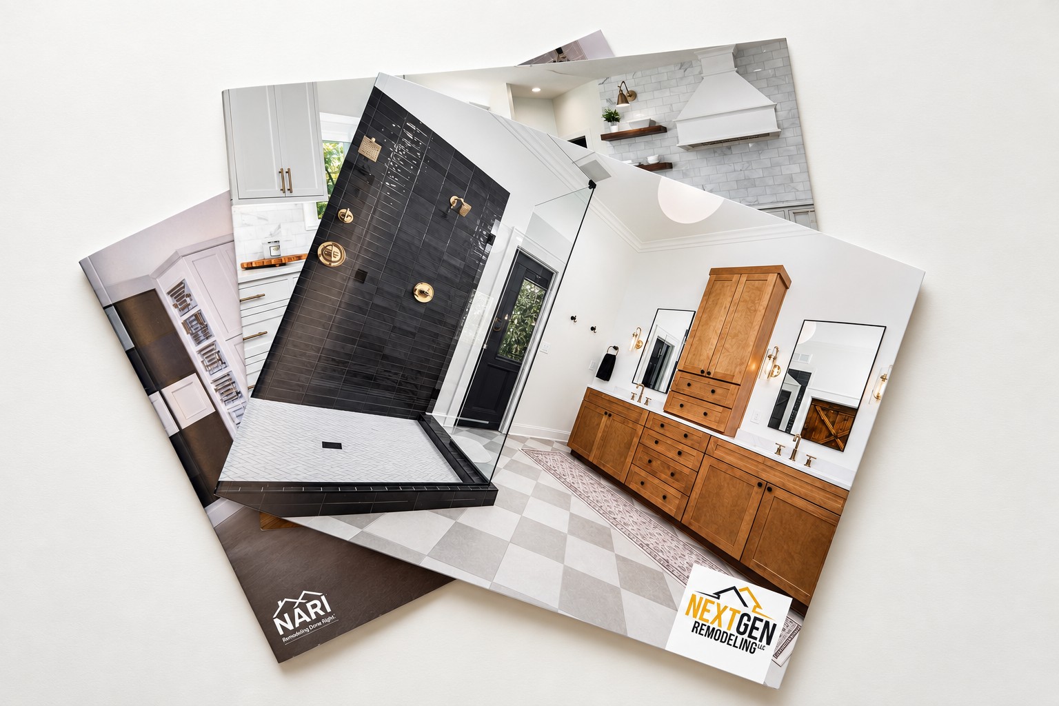 Printed home-remodeling project brochures produced by 2 Friends Printing