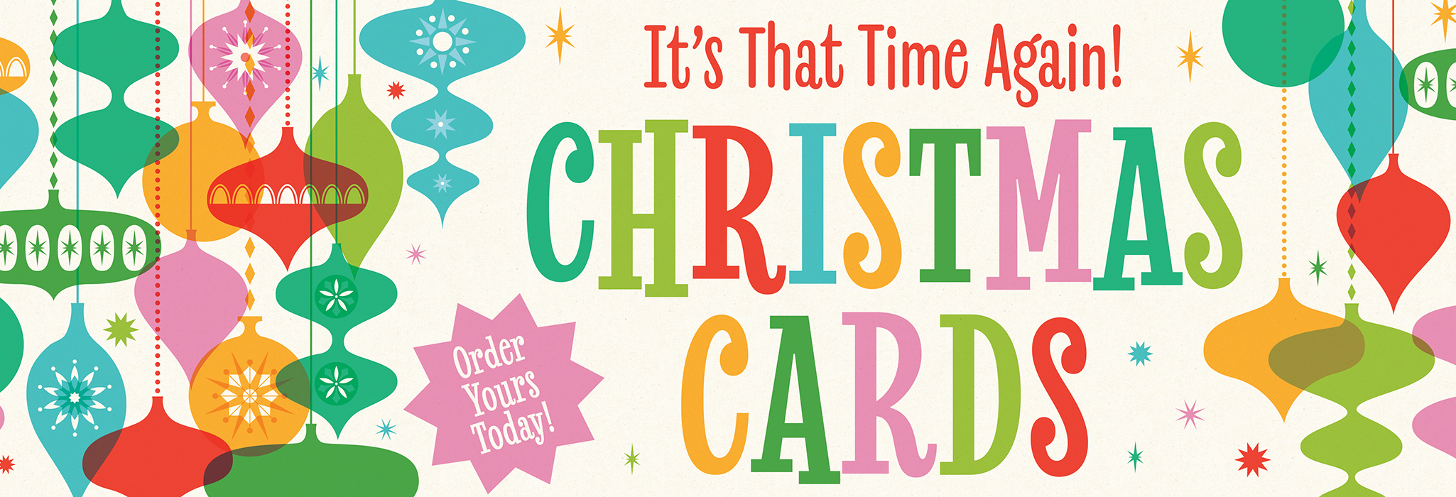 Colorful retro illustration of ornaments with text