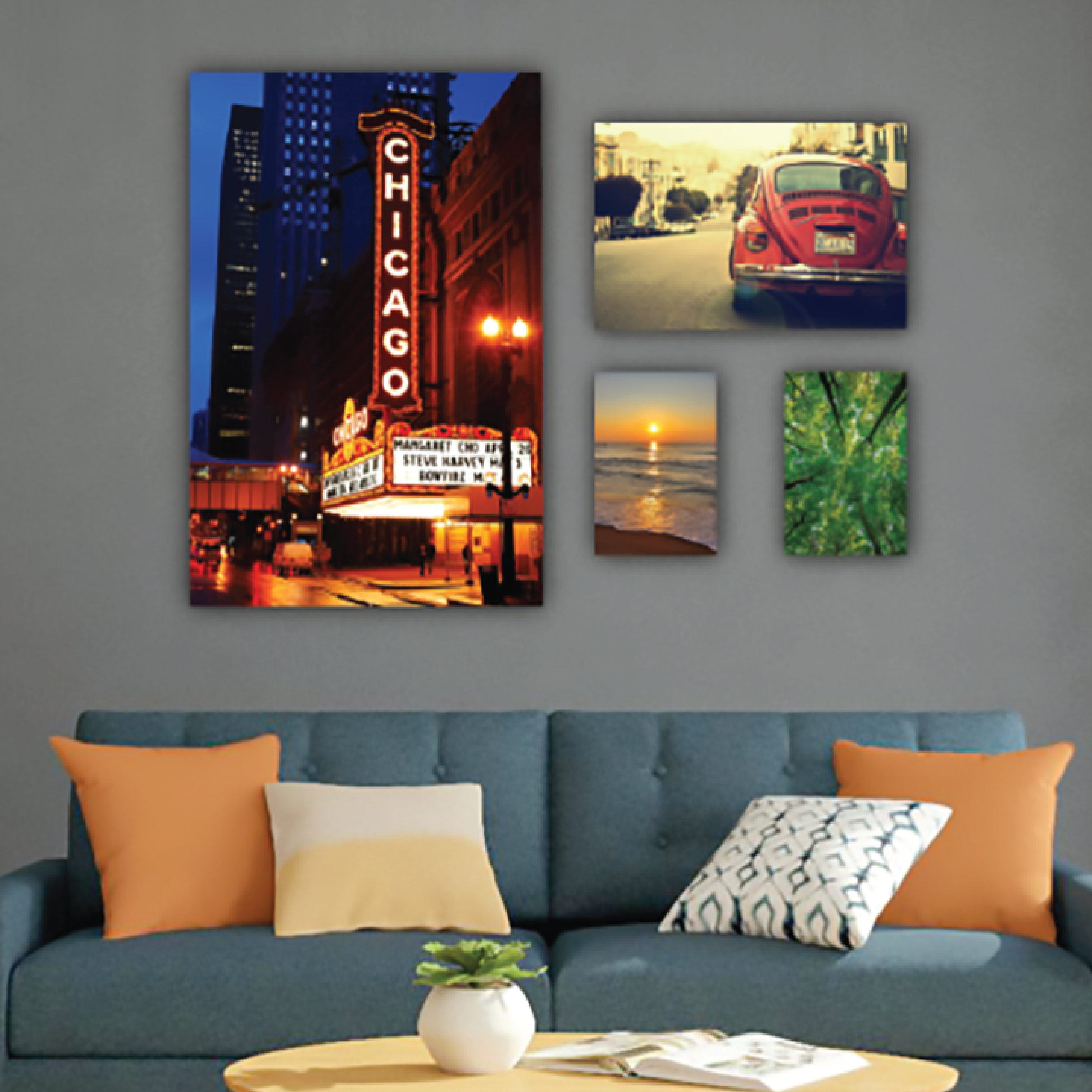 several canvas prints on a wall