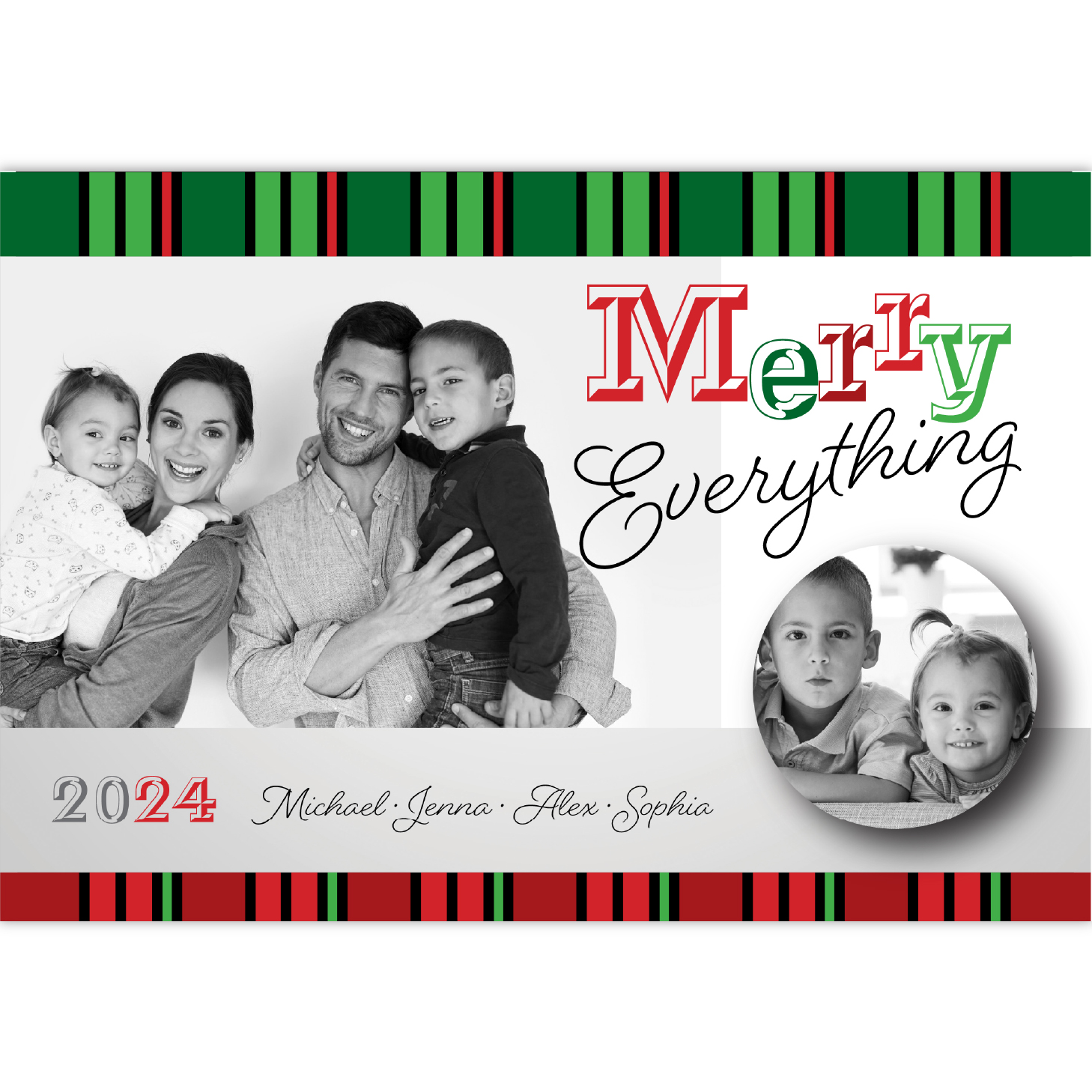 Christmas card with striped borders