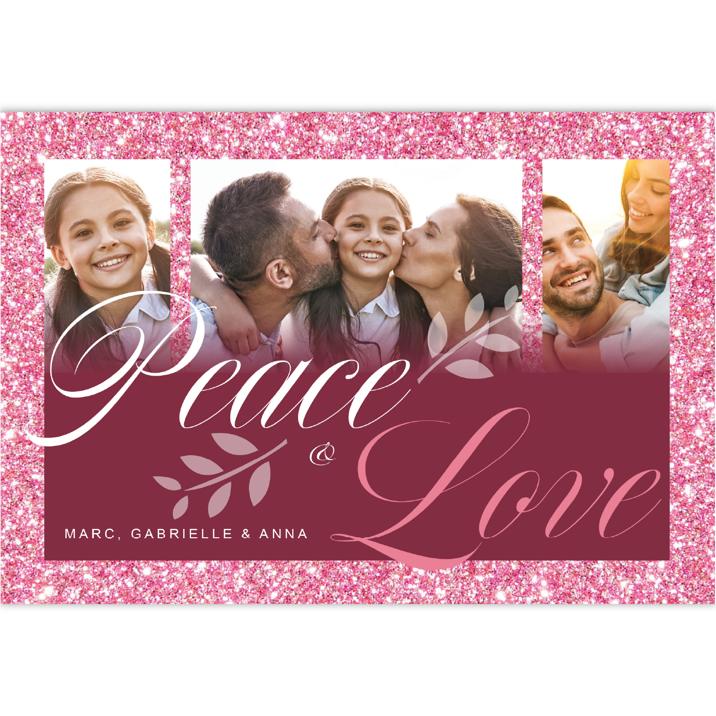 Christmas card with pink glitter background
