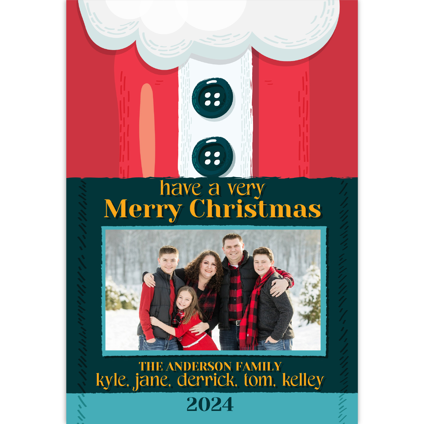 Christmas card on background of Santa's suit