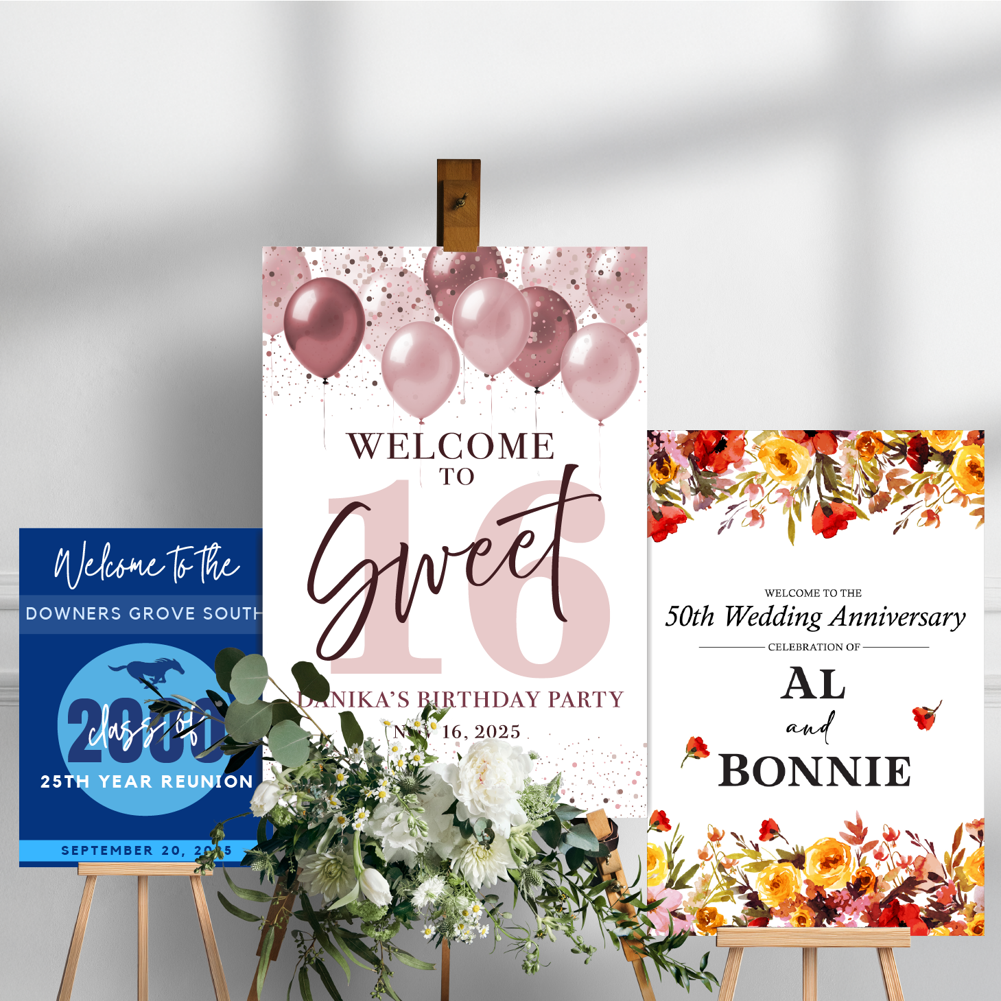 Mounted signs on easels