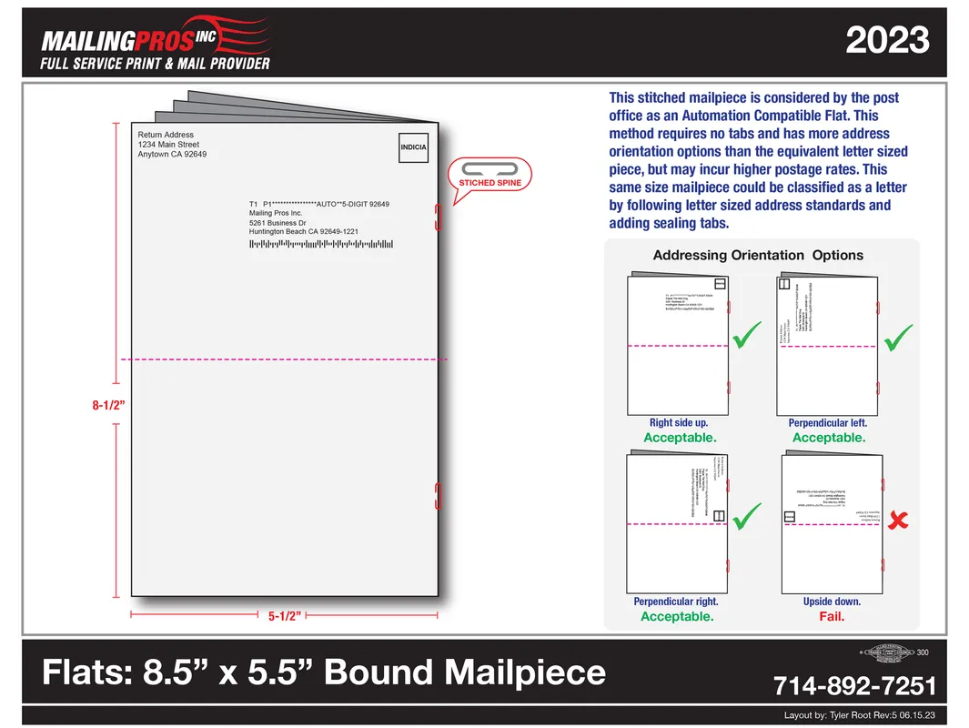 Flats 8.5 by 5.5 inch Bound Mailpiece template preview
