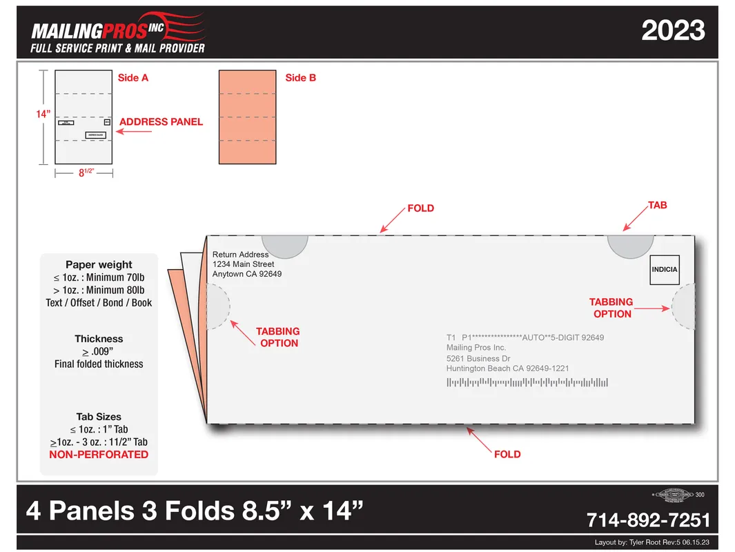4 Panel 3 Fold 8.5 by 14 inch self-mailer template preview