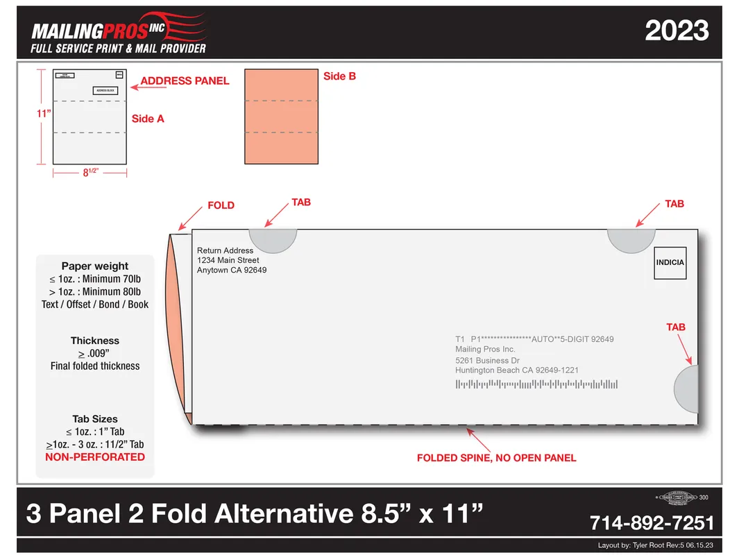 Alternative 3 Panel 2 Fold 8.5 by 11 inch self-mailer template preview