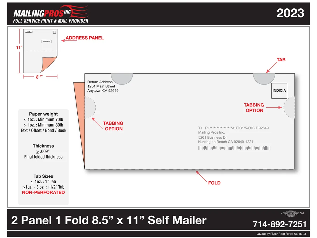 2 Panel 1 Fold 8.5 by 11 inch self-mailer template preview
