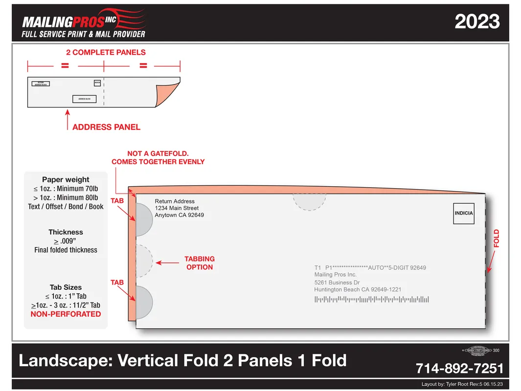 Landscape Vertical Fold 2 Panels 1 Fold self-mailer template preview