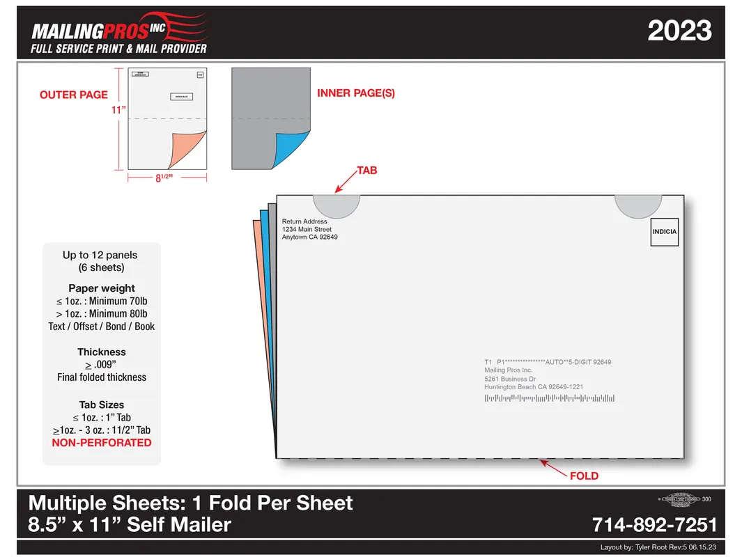 Multiple Sheets 1 Fold Per Sheet 8.5 by 11 inch self-mailer template preview