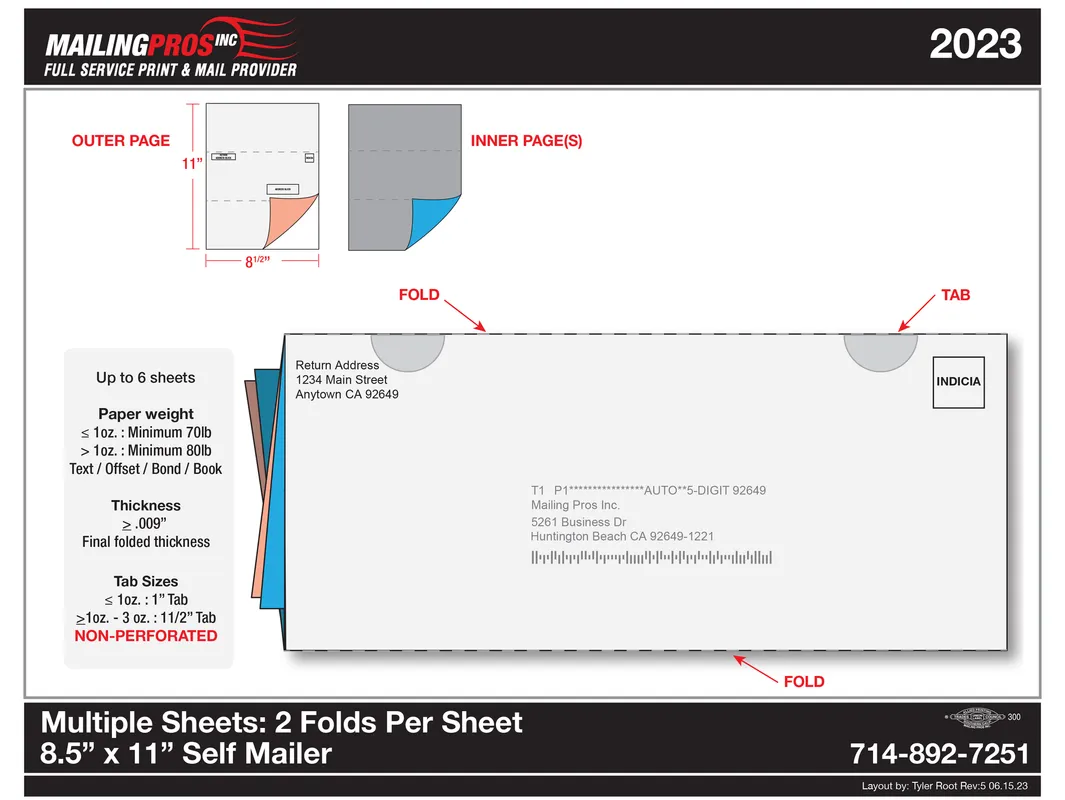 Multiple Sheets 2 Folds Per Sheet 8.5 by 11 inch self-mailer template preview