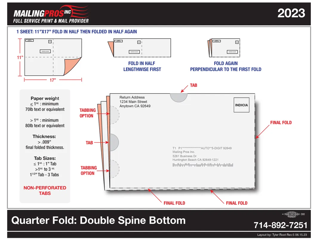 Quarter Fold Double Spine Bottom self-mailer template preview