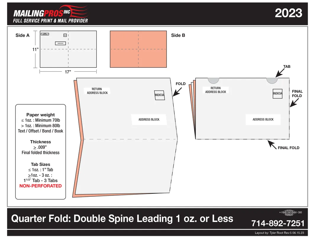 Quarter Fold Double Spine Leading 1 ounce or less self-mailer template preview