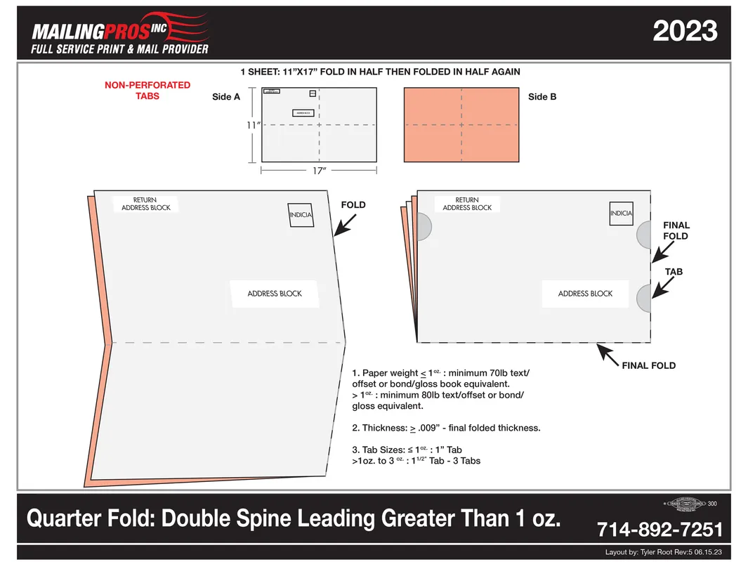 Quarter Fold Double Spine Leading greater than 1 ounce self-mailer template preview