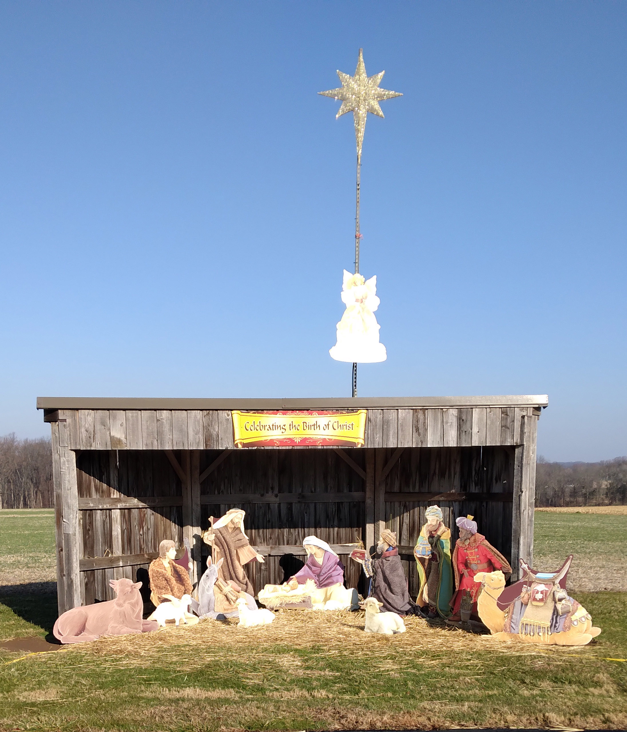 Outdoor Nativity figures displayed at a church