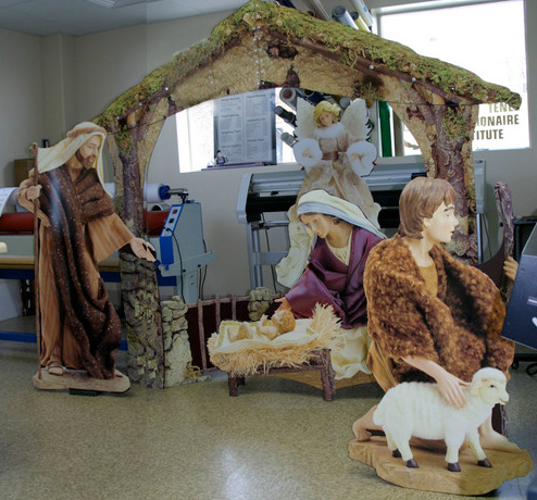 Outdoor Nativity figure and installation detail