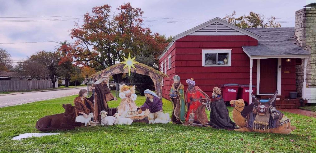 Complete Christmas Nativity display with stable