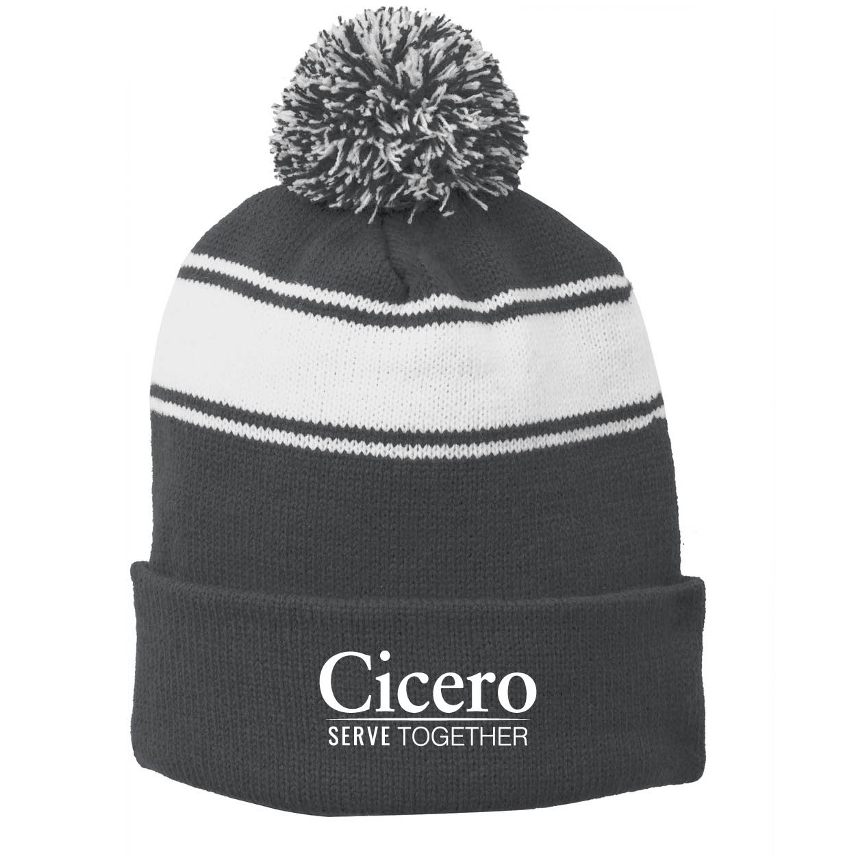 SPORT-TEK® STRIPE POM POM BEANIE