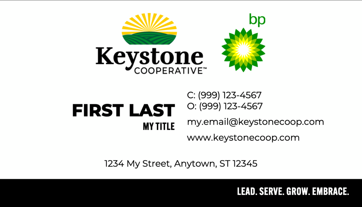 Keystone Business Cards with BP Logo