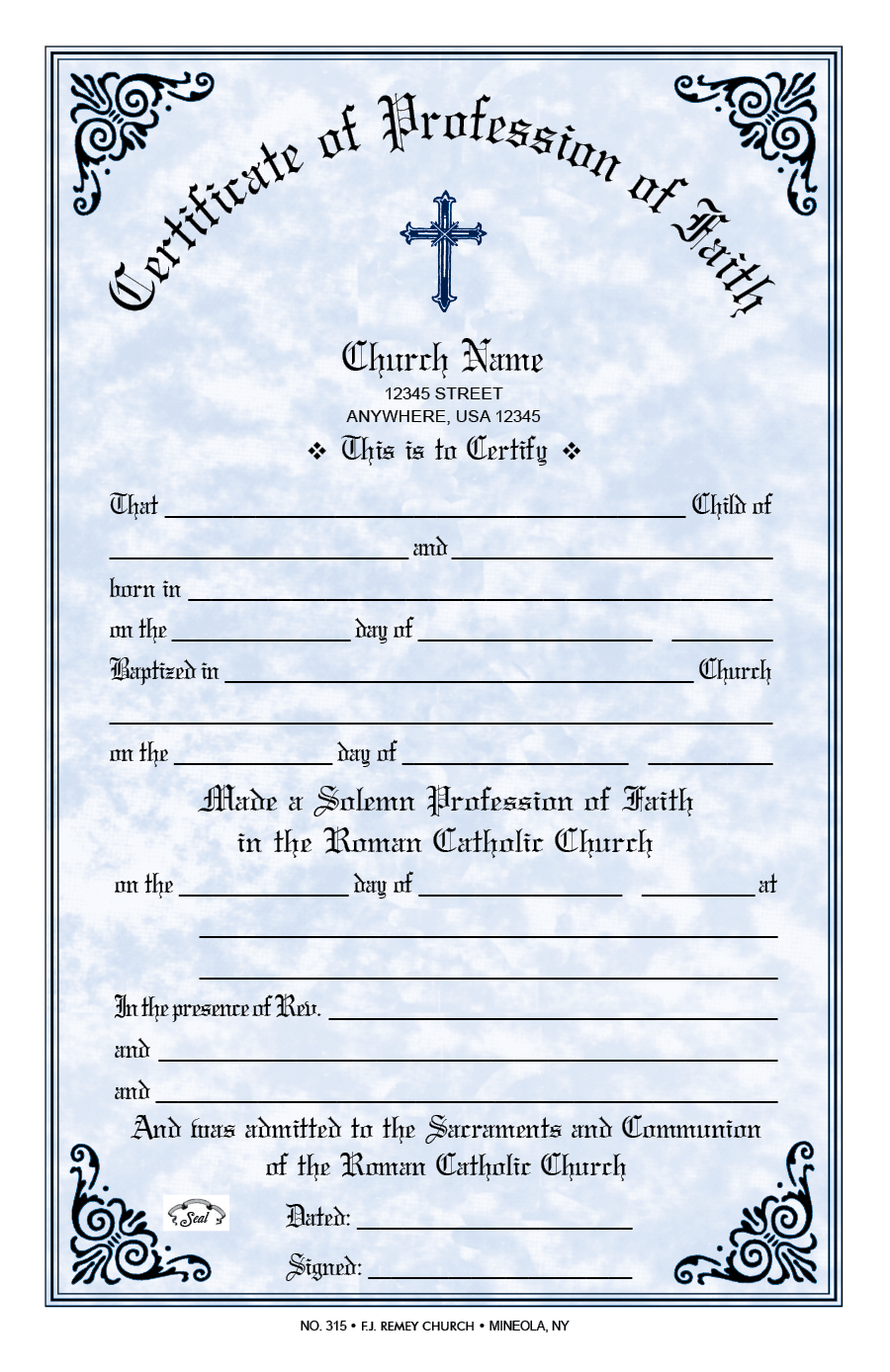 Profession of Faith Certificate