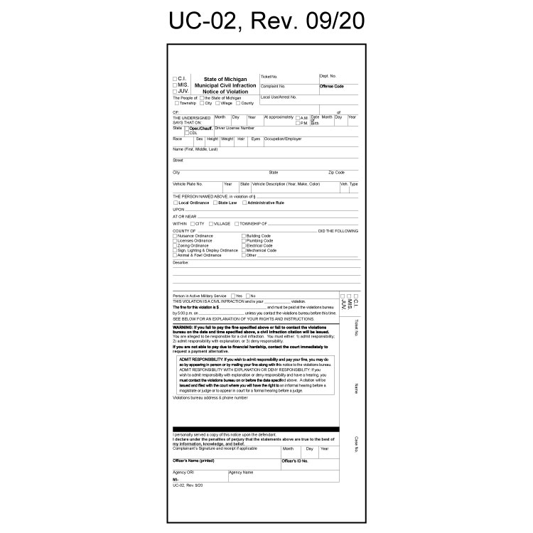 Notice of Violation Citation UC-02 (3/21)