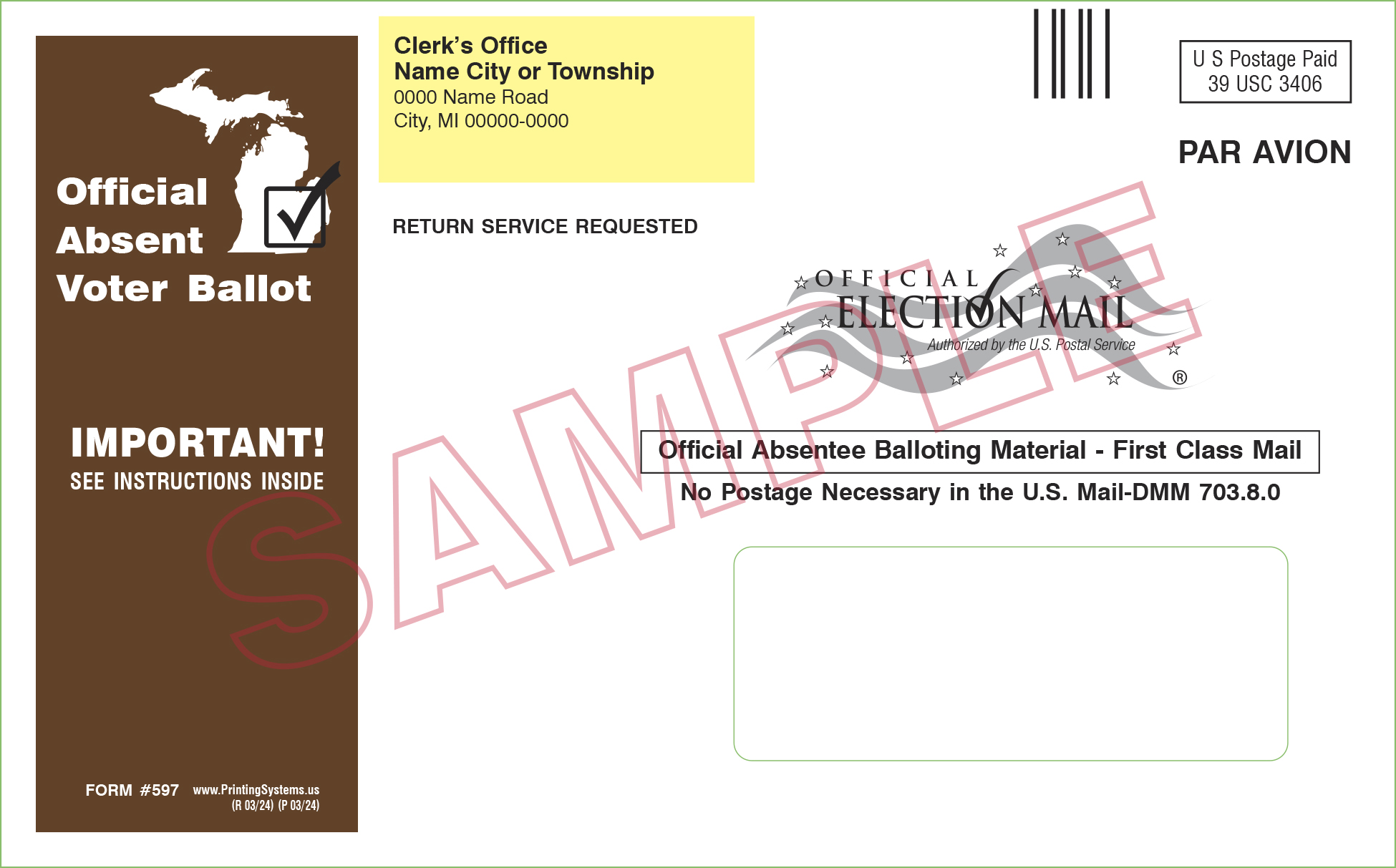 597 AirMail AV Ballot Outer Envelopes - Imprinted