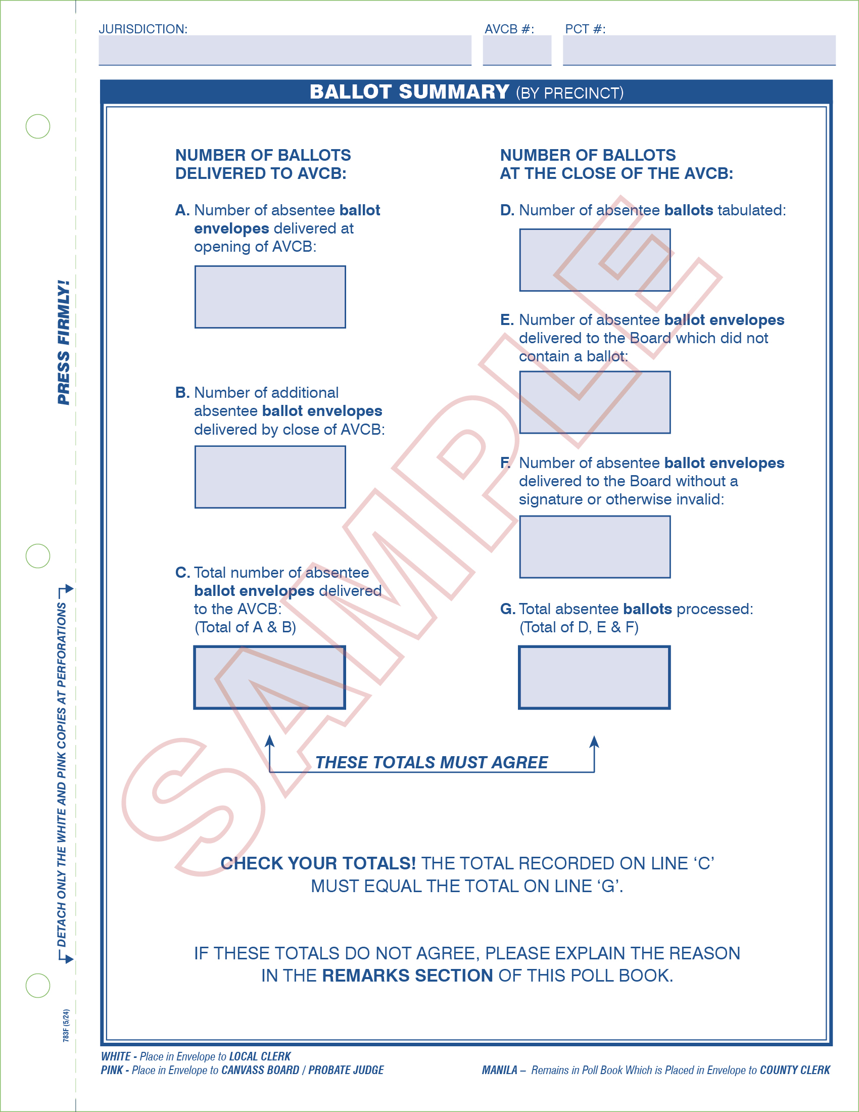 783F AV Ballot Summary (3-Part)