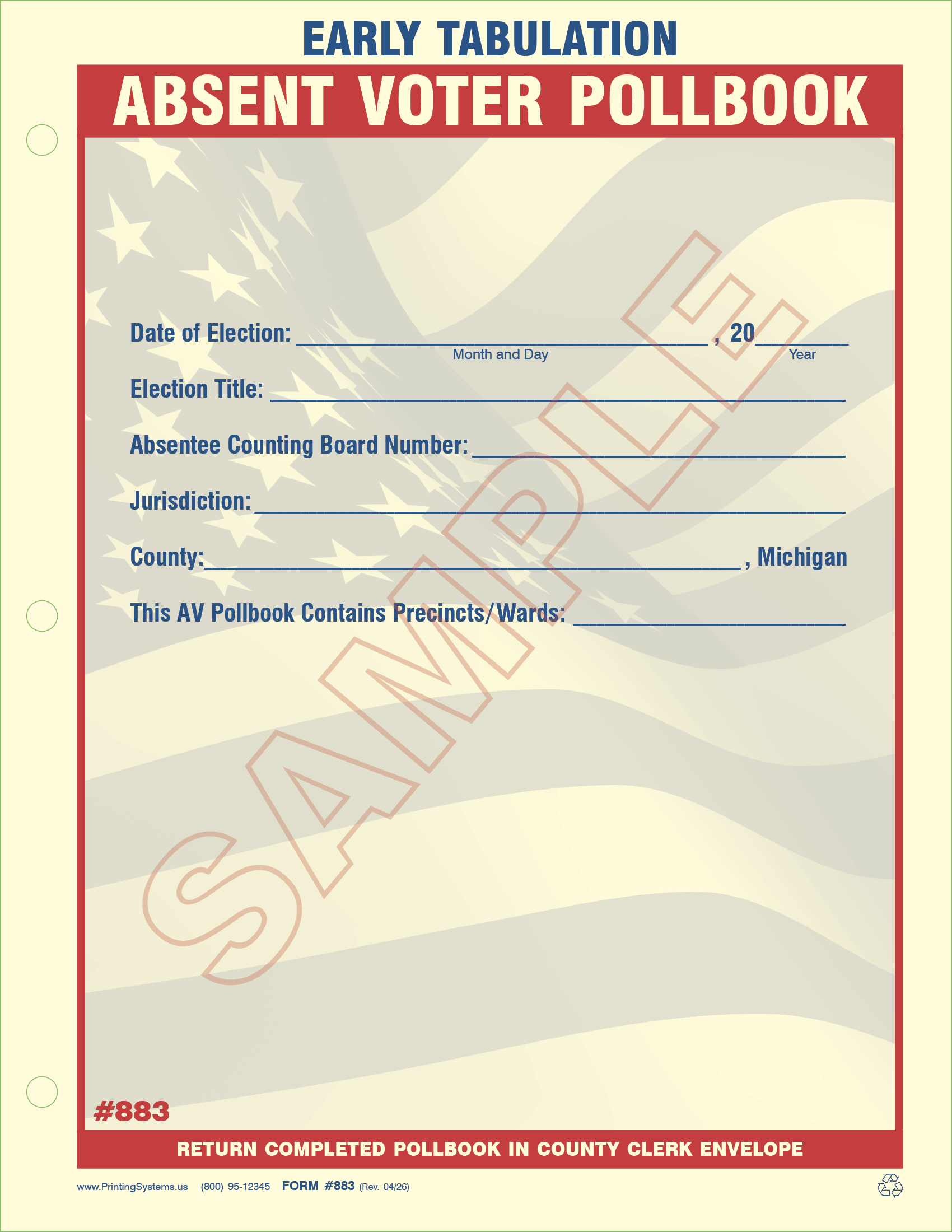 883 Early AV Ballot Tabulation / AV Poll Book - REVISED 04/2026