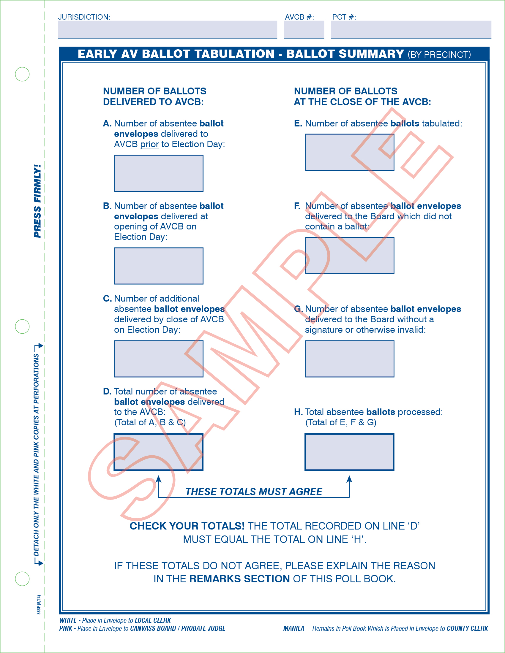 883F Early AV Ballot Tabulation - Ballot Summary (3-Part)